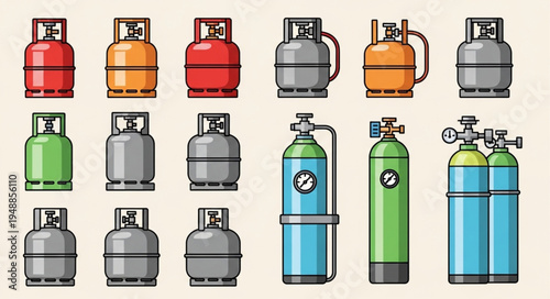 Diverse Gas Cylinder Collection - Industrial and Domestic Use.