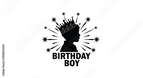 A young boy wearing a crown with starbursts a striking silhouette