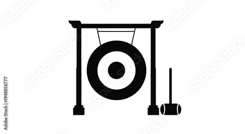 Traditional japanese temple bell with mallet a striking silhouette
