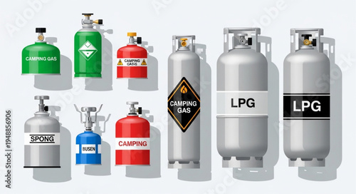 Variety of Portable Gas Canisters for Camping and Outdoor Activities.