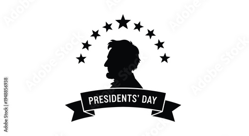 Abraham lincoln profile with stars and a presidents day ribbon silhouette