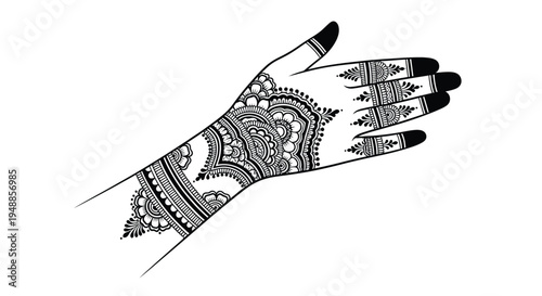 Intricate henna design adorning a hand a beautiful black silhouette