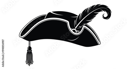 Elegant tricorn hat design with feather a striking black silhouette