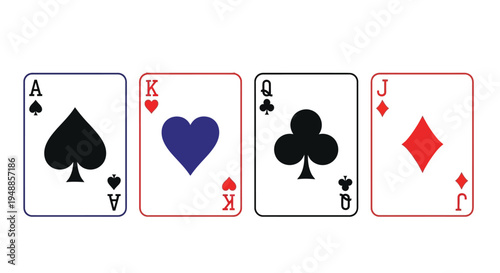 Four playing cards ace king queen and jack silhouette