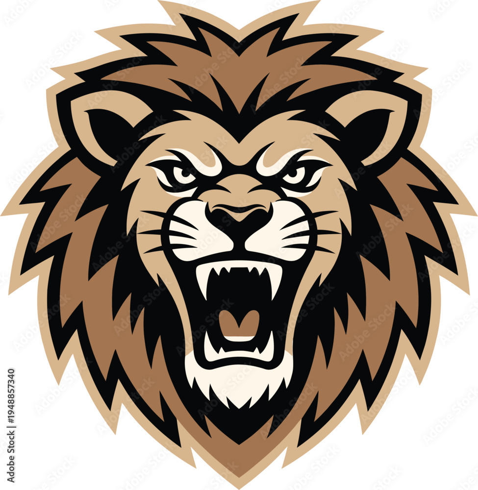 Fototapeta premium Roaring lion head mascot logo for sports and gaming teams featuring aggressive expression and sharp mane.