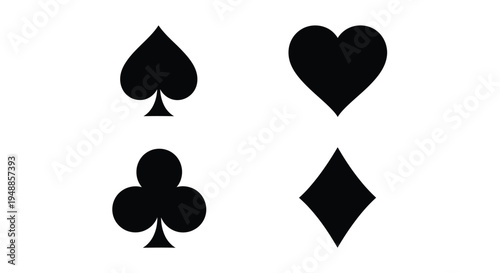 Four playing card suits displayed as stark black silhouettes