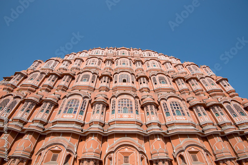 Hawa mahal, the palace of winds, a famous pink sandstone landmark in jaipur, india, featuring its unique facade and jharokhas