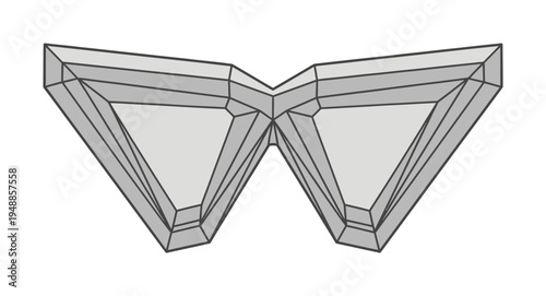 Vector of two interconnected triangular geometric shapes with intricate lines and shading