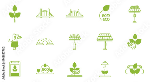 Eco-Friendly and Sustainable Energy Line Icon Set for Environmental Conservation and Green Technology
