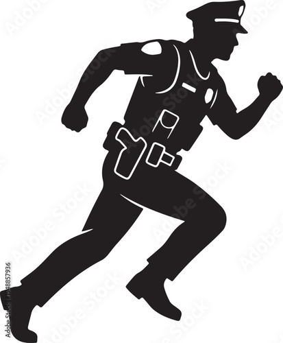 Police officer running in black silhouette