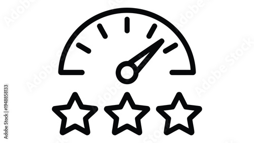 customer satisfaction rating icon vector illustration with performance gauge and five star review feedback concept