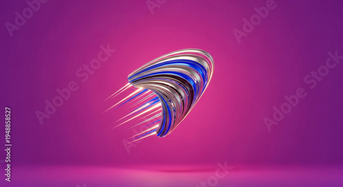 Metallic object with blue and silver hues appears to be moving swiftly