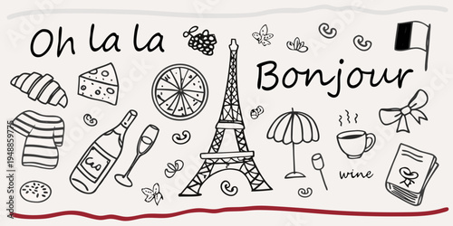 Parisian doodles a sketch of french icons and handwritten text