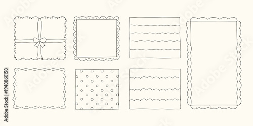 Collection of hand drawn rectangular and square frames with decorative edges