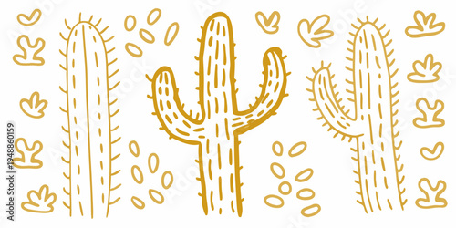 Hand drawn desert cacti and foliage in a minimalist style