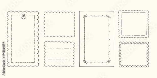 Collection of hand drawn style decorative frames and blank note cards
