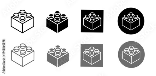 Building block bricks icons set in various styles including line art solid fill circle and square backgrounds