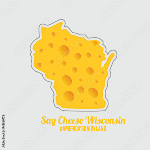 Wisconsin State Border with Cheese Pattern, American Dairy, Perfect for Print, Apparel, etc