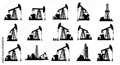Silhouetted Oil Pumpjacks - A Collection of Energy Industry Icons.