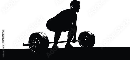 Weightlifter silhouette performing barbell deadlift exercise in gym isolated on white background strength training bodybuilding and fitness workout concept