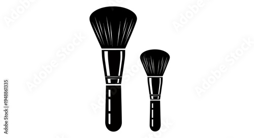 Two silhouetted makeup brushes of varying sizes on a neutral background, beauty tools for makeup application.