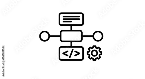 Modern technology network diagram showing coding interface and gear settings.