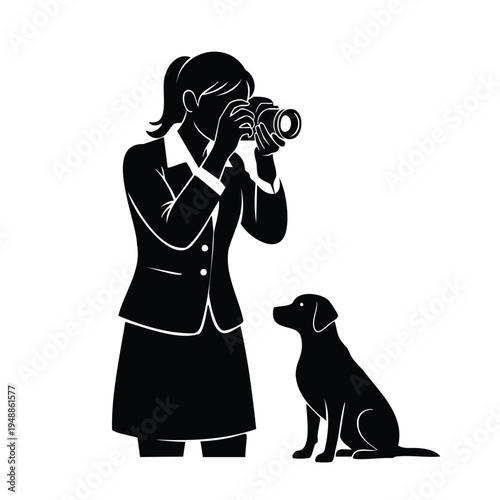 Professional female photographer taking picture of dog silhouette art