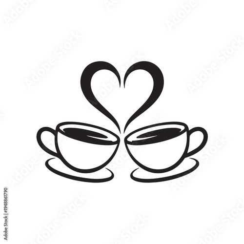 Couple of coffee cups forming heart shape with steam, romantic beverage break, love for caffeine and morning ritual, cozy moment together
