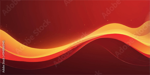 Creative abstract background featuring flowing red and orange waves with yellow light energy curves in a vibrant motion vector illustration for fire concept wallpaper design