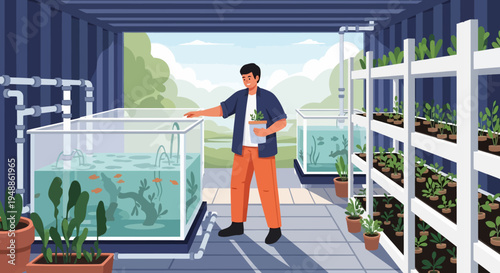 Man with aquarium plants.