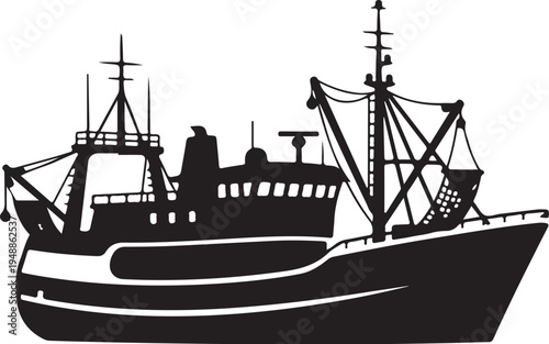 Black silhouette of a fishing boat vector
