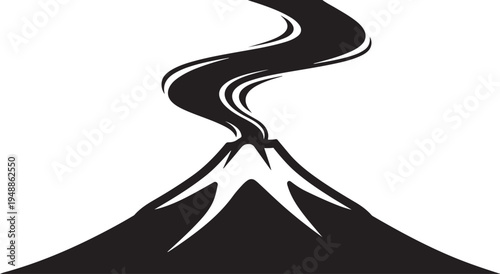 Vector volcano icon with smoke, black and white