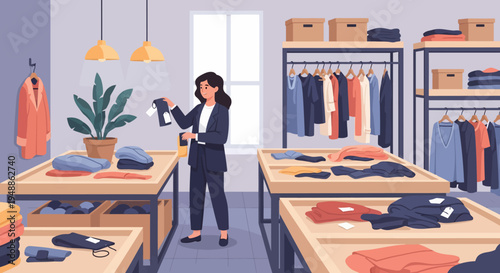 Woman in clothing store.