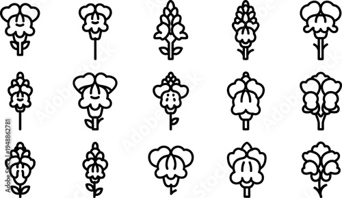 Black and white flower in rows flowers line floral simple minimalistic