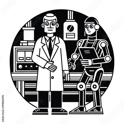 Doctor and Robot Assistant Medical Technology Vector 