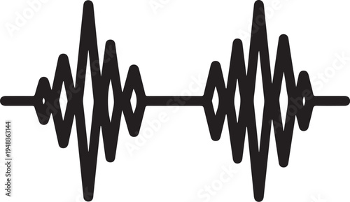 Sound wave, audio signal, music waveform, black vector icon