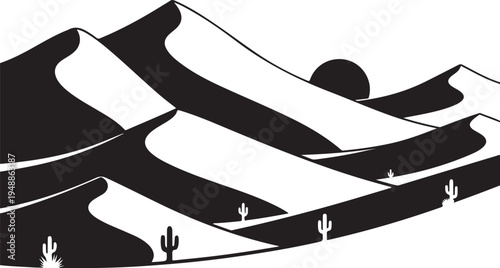 Black and white desert landscape vector illustration