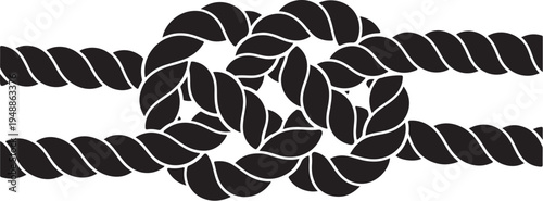 Vector rope knot and rope lines, black on white background