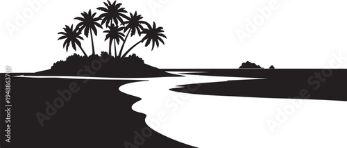 Black silhouette tropical island with palm trees vector
