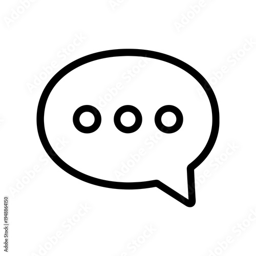 Round chat bubble icon with message dots in thin outline style. Clean minimal speech bubble design suitable for messaging platforms, mobile apps, social networks, and communication UI elements.