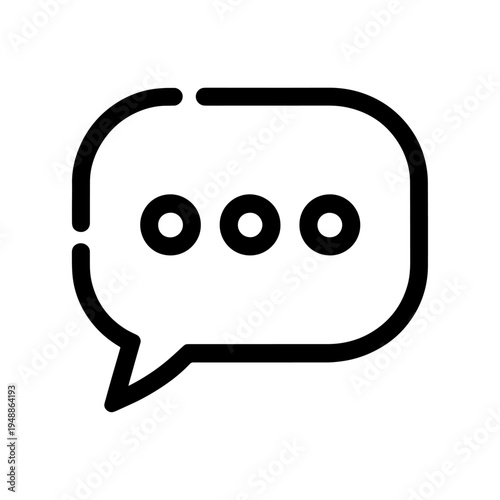 Rounded square speech bubble icon with message dots in minimal outline style. Perfect for UI communication systems, mobile messaging apps, social platforms, and digital interface designs.