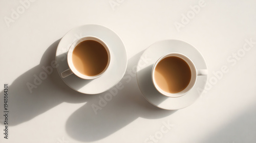 Two elegant cups of coffee on a clean surface, inviting serenity and warmth to any setting.