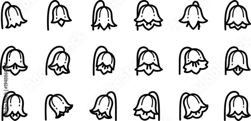 Black and white lily of the valley flower black and white line floral white background