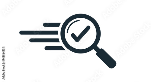 Fast search and verification icon with magnifying glass and checkmark symbol representing quick approval.