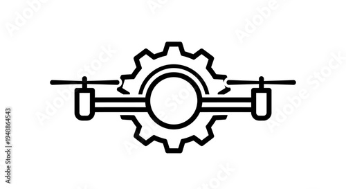 Geared drone icon featuring a gearwheel and aerial propellers, ideal for technology branding and mecanical design concepts.