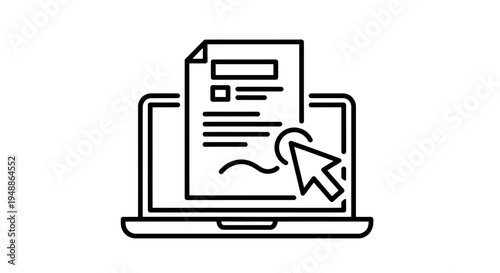 Graphic depiction of a laptop displaying a document with a clickable link, illustrating online forms and digital workflow.