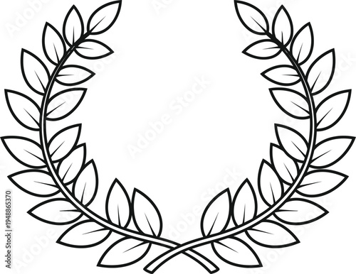 Simple black outline vector graphic illustration of a classic laurel wreath symbolizing victory achievement and honor award design element