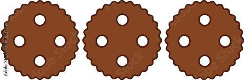 Chocolate chip cookie icon set vector illustration of round biscuits with cream dots for bakery dessert snack concept