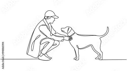 minimalist continuous line drawing of veterinarian examining dog pet healthcare concept simple outline vector illustration isolated