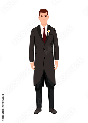 Formal groom ready for chapel celebration, Refined groom poised for romantic wedding event
